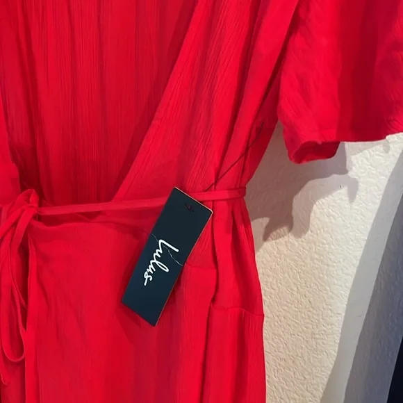 🆕 LuLu’s Much Obliged Red Wrap Maxi Dress, Size L - Picture 8 of 10